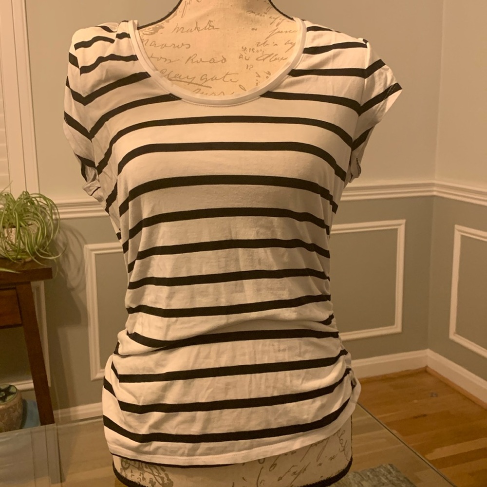 WHBM t-shirt black and white striped size medium